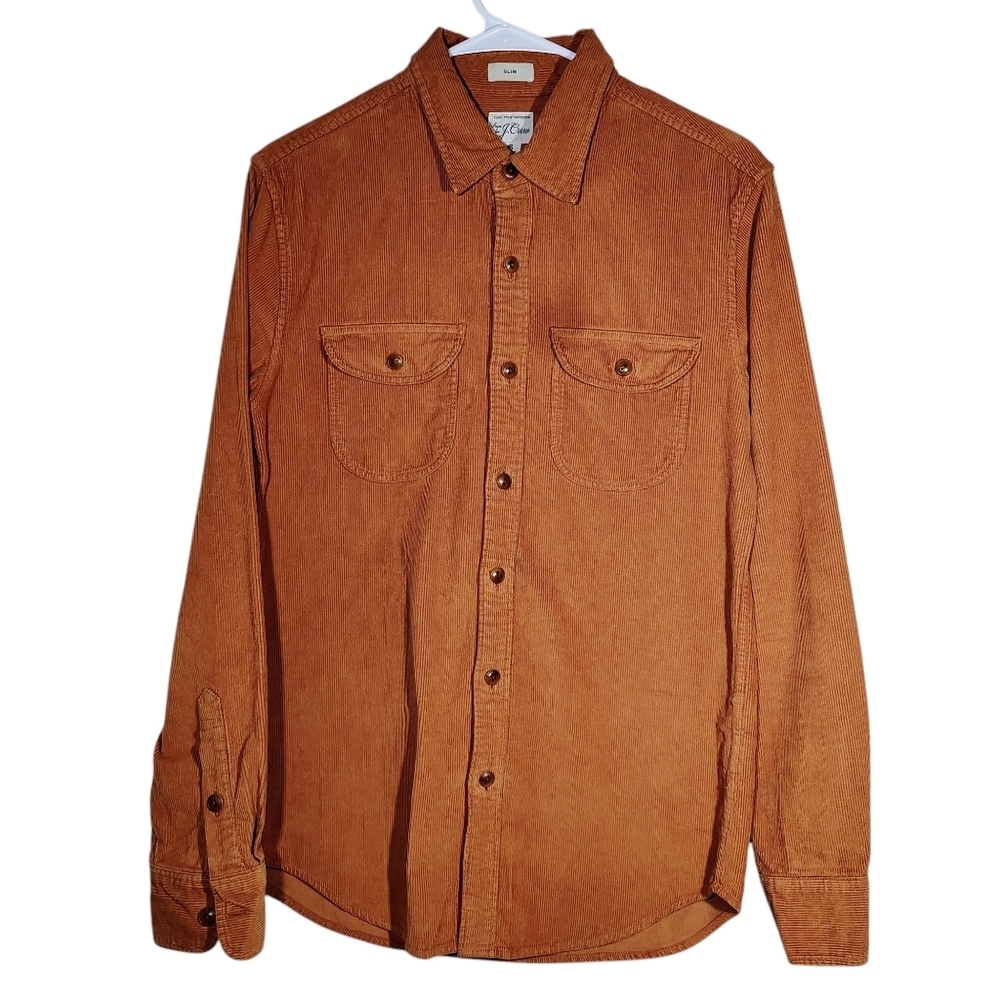J. Crew Corduroy Collared Button Down in Burnt Orange Rust Size S Unisex Cotton
